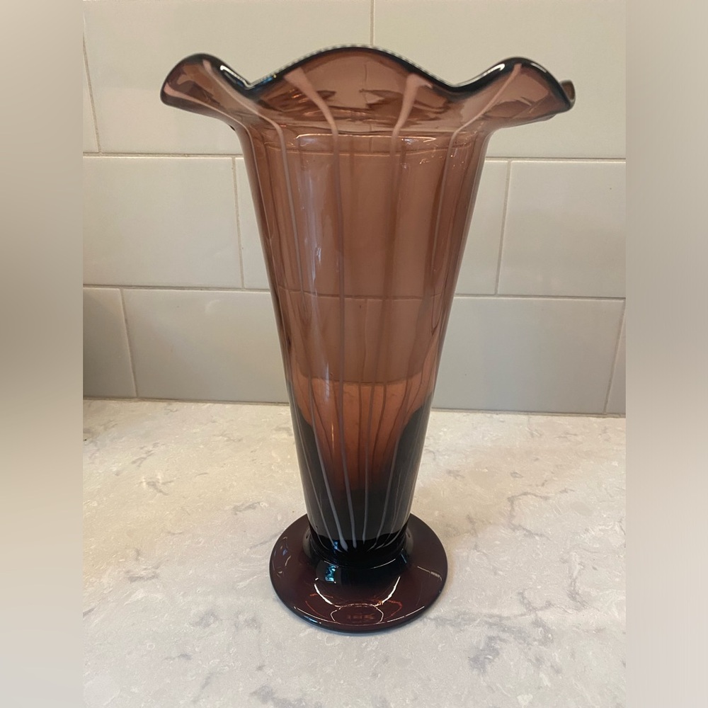Antique Vase (possibly Fenton), beautiful amethyst color with white stripes.❤️